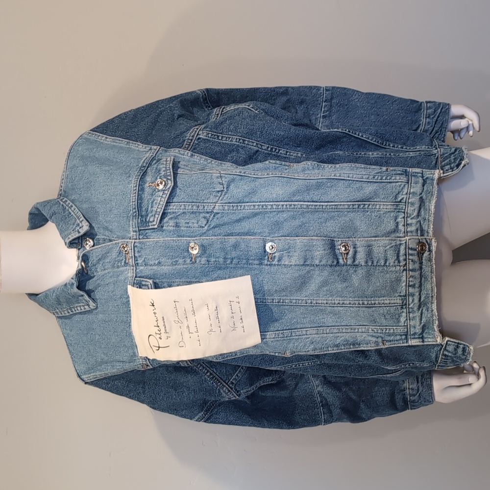 Patchwork by Stradivarius Oversized Two Tone Blue Denim Jean Jacket size Small
